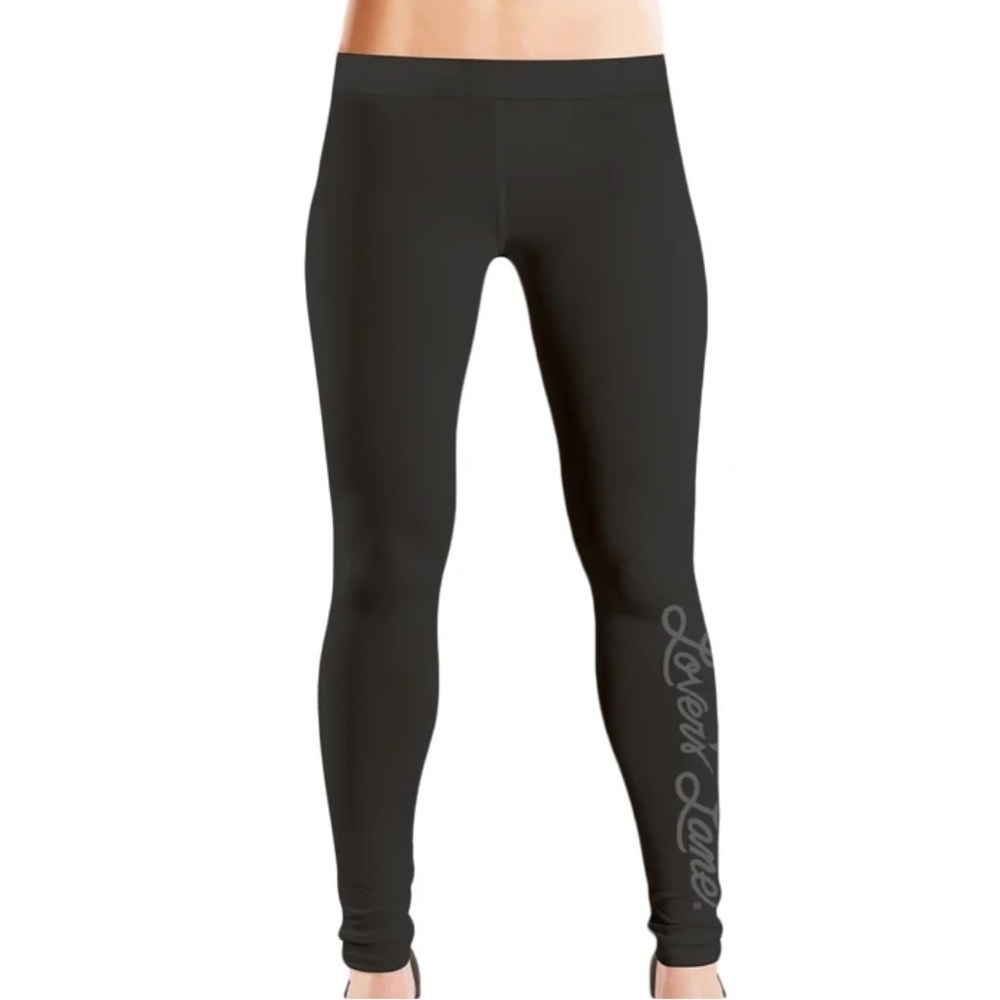 LOVER’S LANE BLACK MID RISE LEGGINGS WITH RUCHED BACK AND LOGO SIZE SMALL